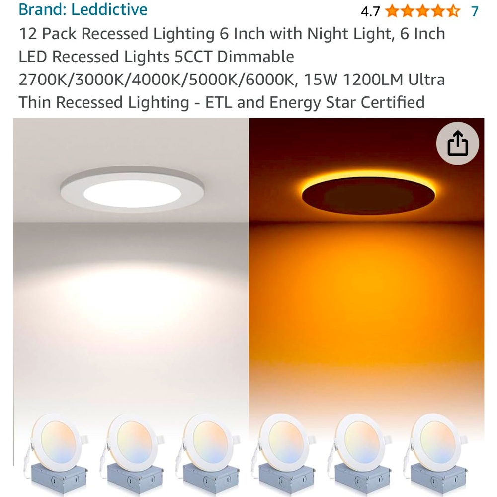 12 pack 6 inch dimmable recessed lights Amazon link in ad